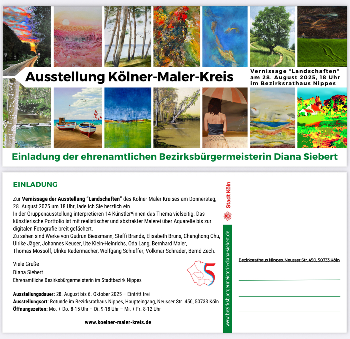 Einladung Kunstausstellung im Bezirksrathaus Nippes am 28.8.2025